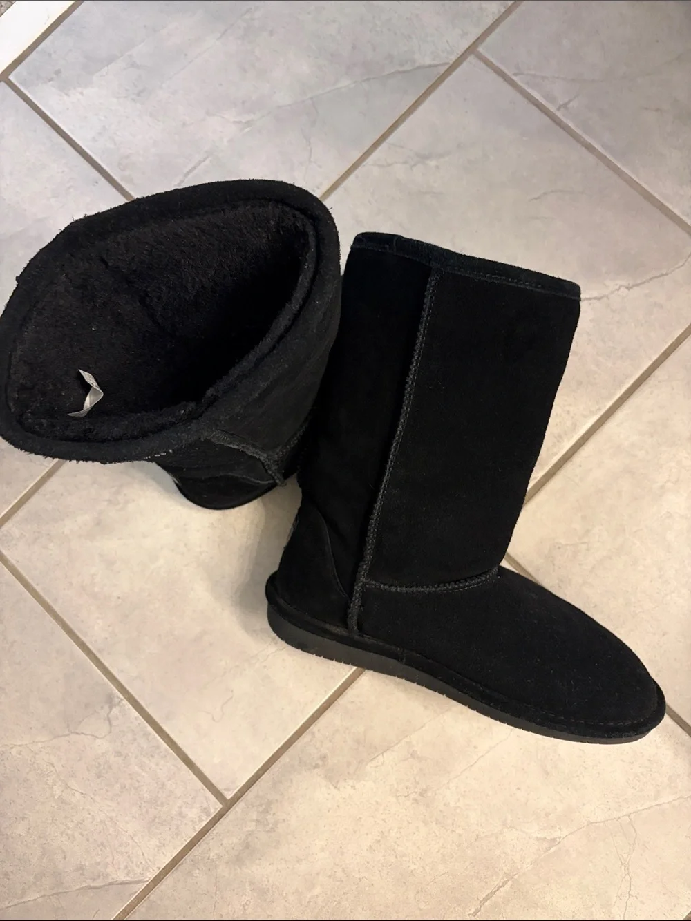 BearPaw 10 Emma Black Suede Shearling Wool Blend Lined Mid-Calf Boot winter